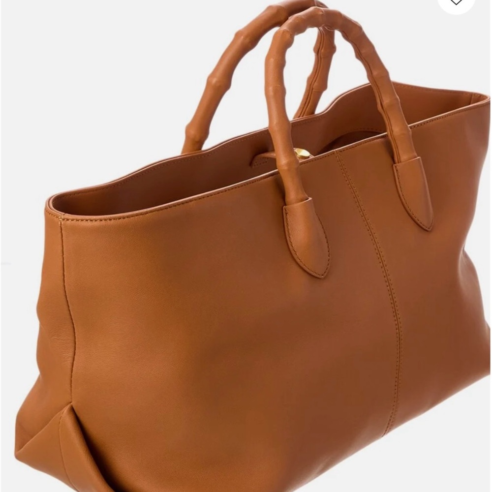 J. McLaughlin Melissa Leather Tote Handbag Bamboo Handles NWOT New $398